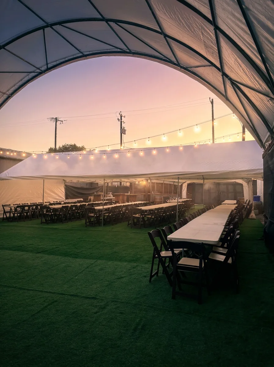 Sunset over the Tipsy Sunday tented courtyard